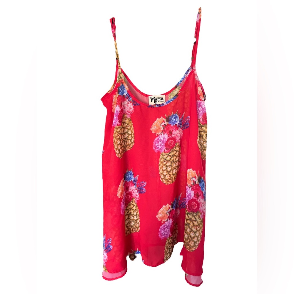 Red Pineapple Print Spaghetti Strap Tank Top